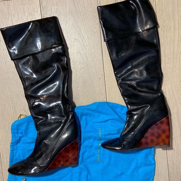 Black patent leather boots
